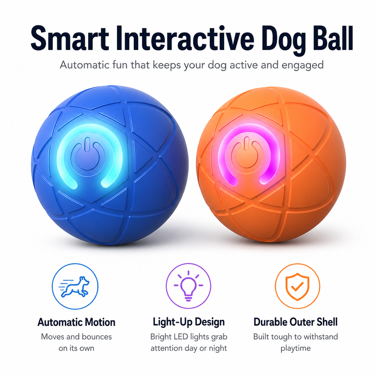 Smart Interactive Dog Ball – Automatic Rolling & Light-Up Toy for Small Dogs