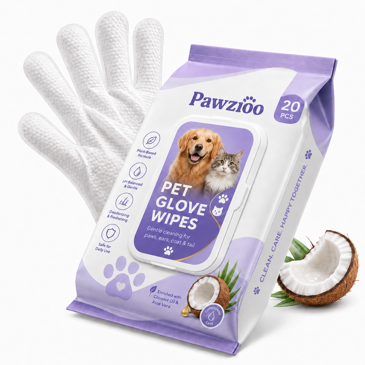 Pawzioo Pet Glove Wipes for Dogs & Cats