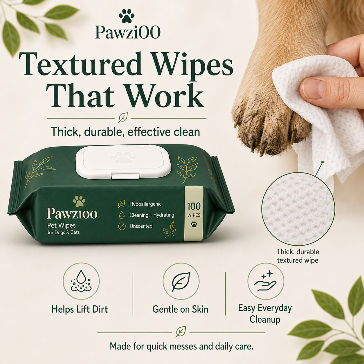 Gentle Daily Pet Wipes for Dogs & Cats | Pawzi00